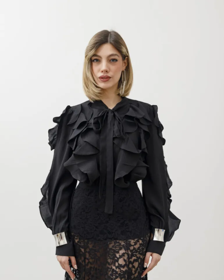 Camicia in viscosa con rouches – 8170