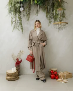 Cappotto lungo a righe con cintura – 6576