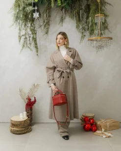 Cappotto lungo a righe con cintura – 6576