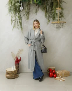 Cappotto lungo a righe con cintura – 6576