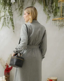 Cappotto lungo a righe con cintura – 6576