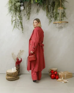 Cappotto lungo a righe con cintura – 6576