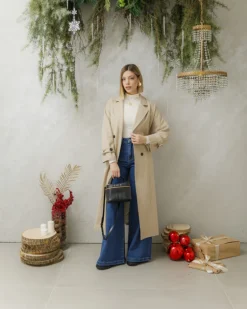 Cappotto lungo a righe con cintura – 6576