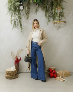 Cappotto lungo a righe con cintura – 6576