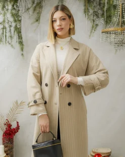 Cappotto lungo a righe con cintura – 6576