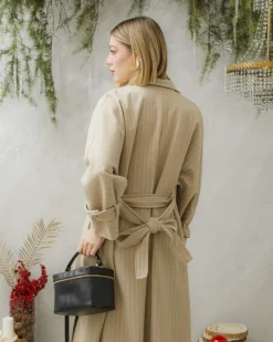 Cappotto lungo a righe con cintura – 6576