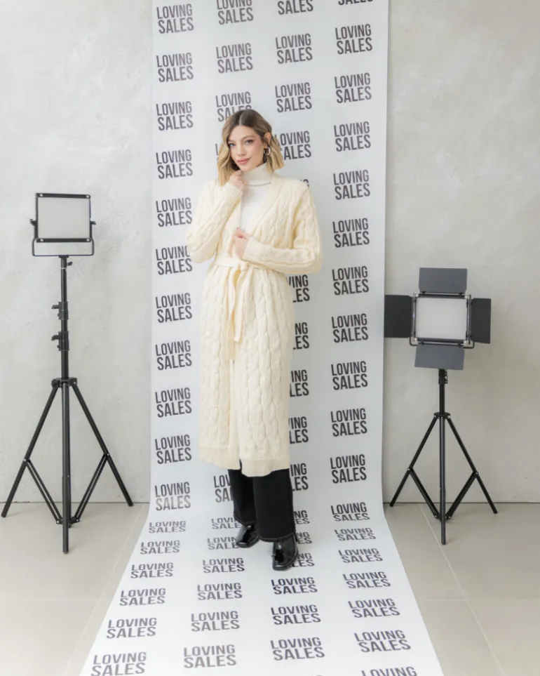 Cardigan lungo lavorato con cintura – CHB5628