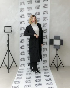 Cardigan lungo lavorato con cintura – CHB5628
