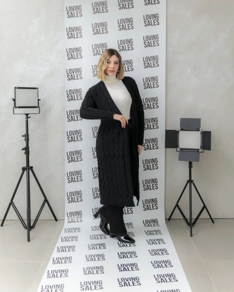 Cardigan lungo lavorato con cintura – CHB5628