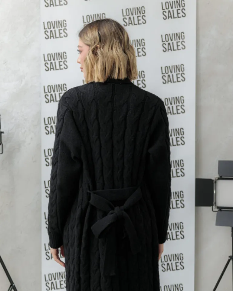 Cardigan lungo lavorato con cintura – CHB5628