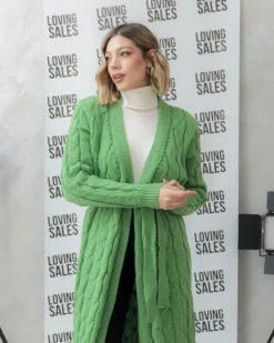 Cardigan lungo lavorato con cintura – CHB5628