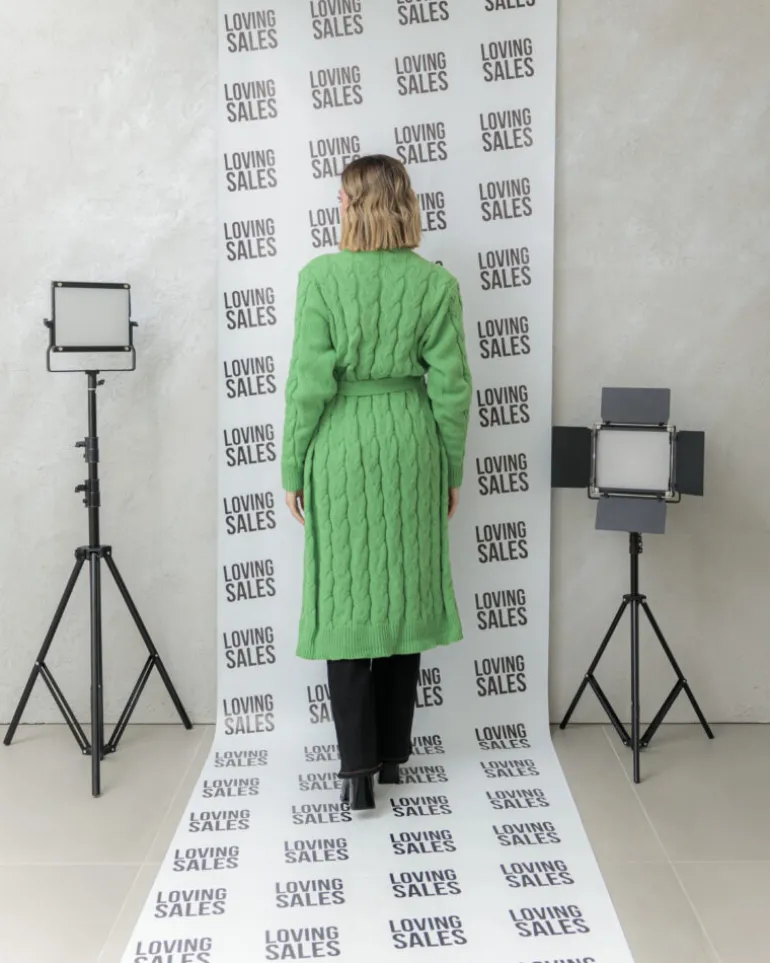 Cardigan lungo lavorato con cintura – CHB5628