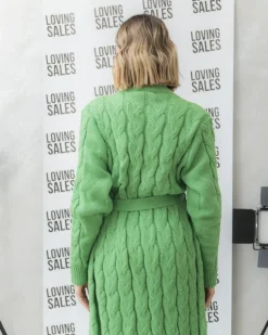 Cardigan lungo lavorato con cintura – CHB5628