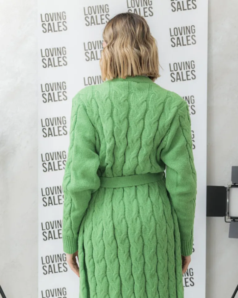 Cardigan lungo lavorato con cintura – CHB5628