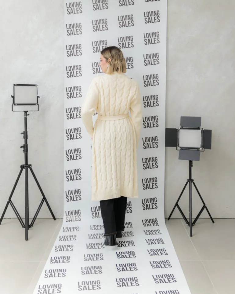 Cardigan lungo lavorato con cintura – CHB5628
