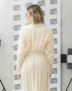 Cardigan lungo lavorato con cintura – CHB5628