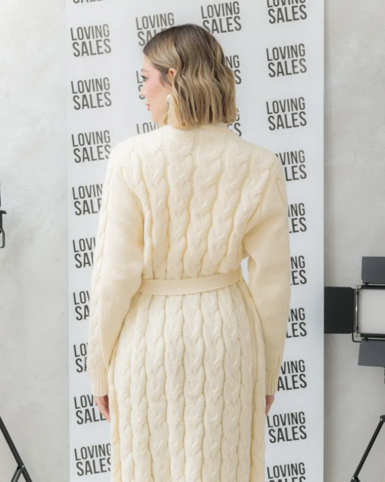 Cardigan lungo lavorato con cintura – CHB5628