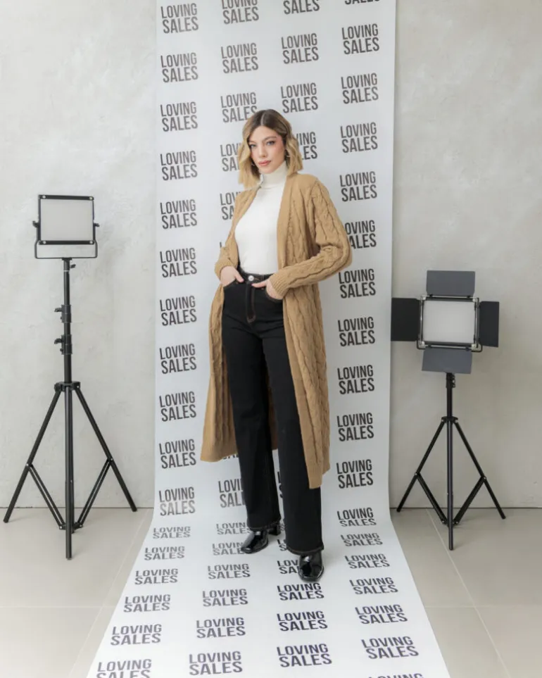 Cardigan lungo lavorato con cintura – CHB5628