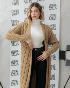 Cardigan lungo lavorato con cintura – CHB5628