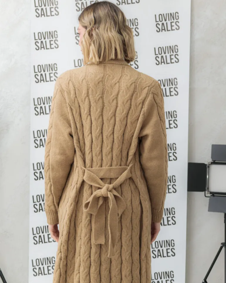 Cardigan lungo lavorato con cintura – CHB5628