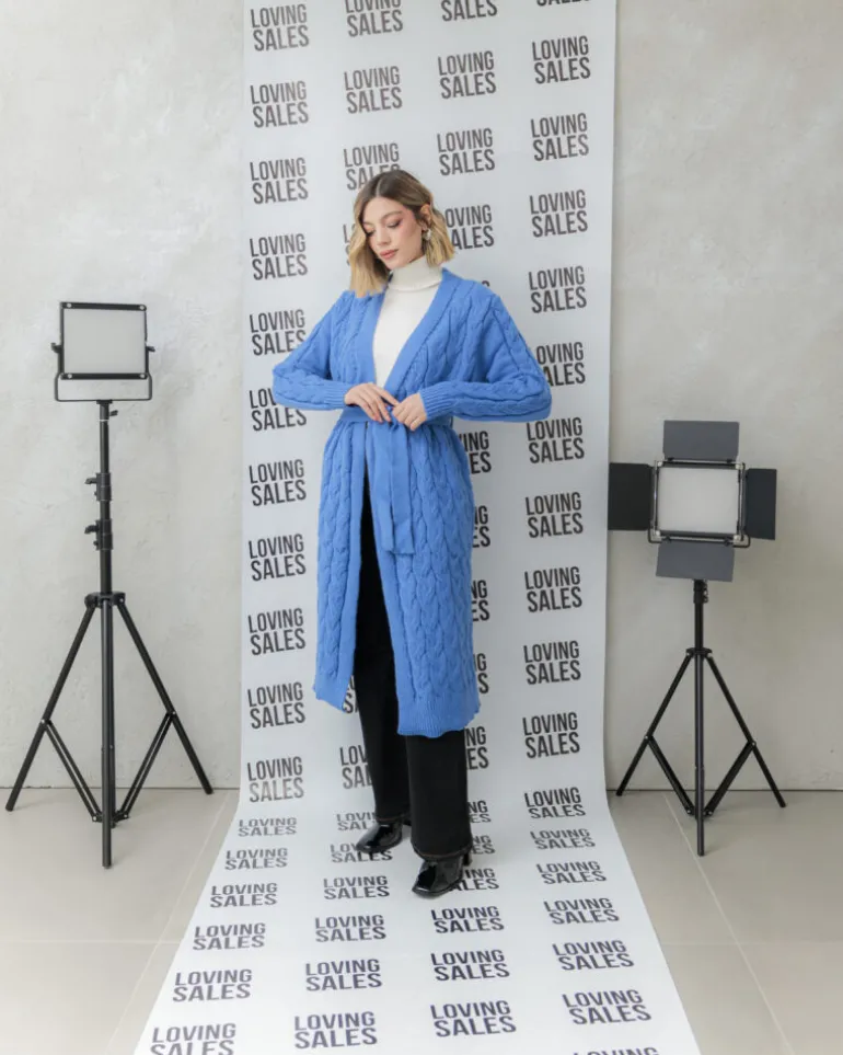 Cardigan lungo lavorato con cintura – CHB5628