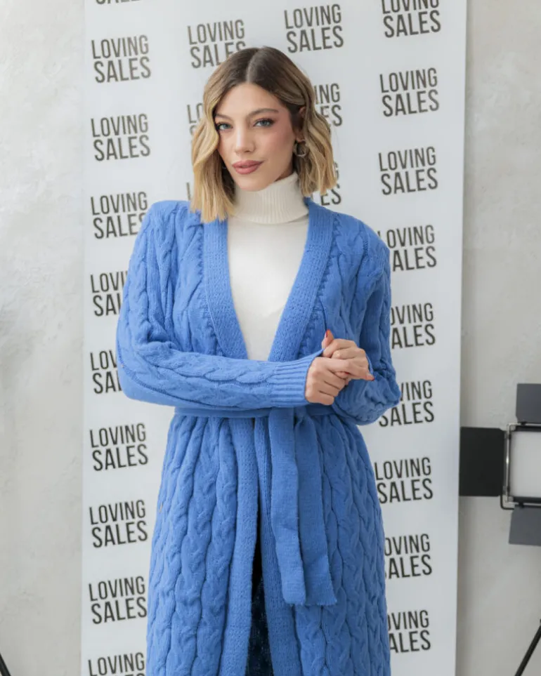 Cardigan lungo lavorato con cintura – CHB5628