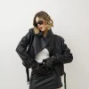 Chiodo crop in simil-pelle NERO – 5165