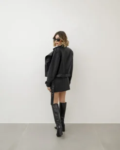 Chiodo crop in simil-pelle NERO – 5165