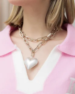 Collana doppia catena con cuore big – ECL1904