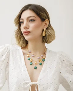Collana in acciaio con pietre in resina – ECL2052