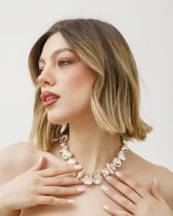 Collana in acciaio con pietre multiforma – N1101