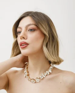 Collana in acciaio con pietre multiforma – N1101