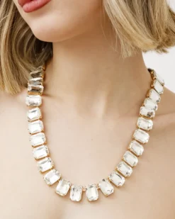 Collana in acciaio con pietre rettangolari – F20