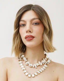 Collana in acciaio con pietre rettangolari – F20