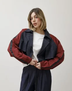 Giacca in denim combinata – V6786