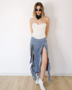 Gonna lunga in denim con spacchi – 24S02036