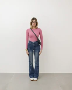 Jeans a zampa con cuciture blu marino – P5255