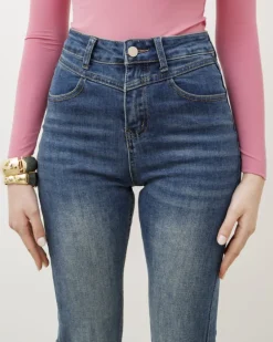 Jeans a zampa con cuciture blu marino – P5255