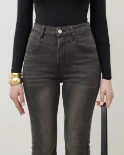 Jeans a zampa con cuciture nero carbone – P5255