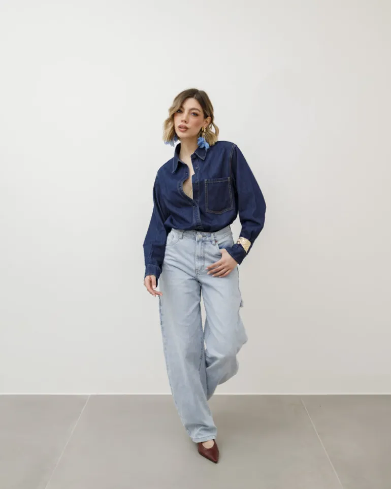 Jeans ballon cargo blu chiaro – 8498