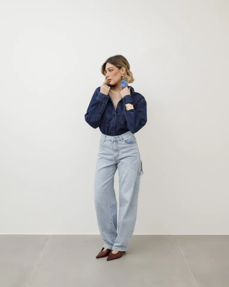 Jeans ballon cargo blu chiaro – 8498