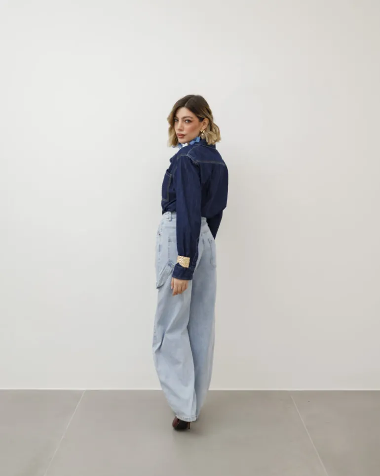 Jeans ballon cargo blu chiaro – 8498