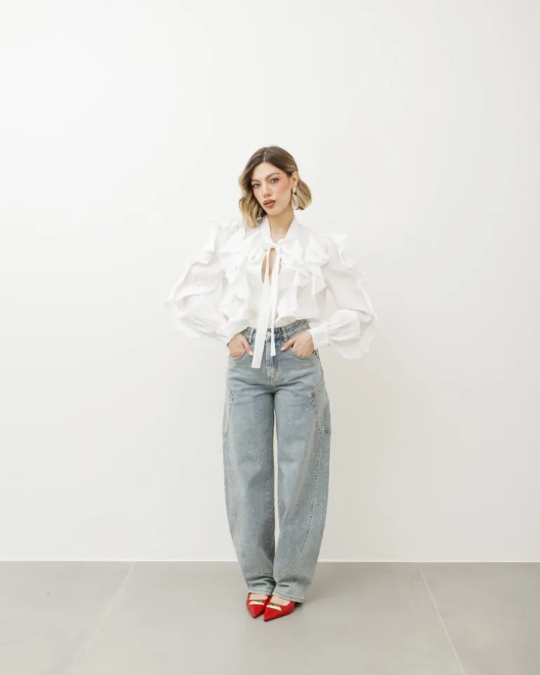 Jeans ballon con tasche e brillantini – 8759