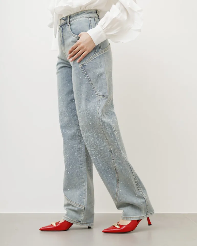 Jeans ballon con tasche e brillantini – 8759