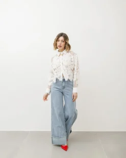 Jeans palazzo blu slavato con piega – 8685