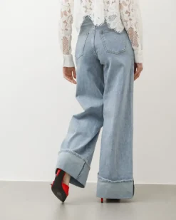 Jeans palazzo blu slavato con piega – 8685