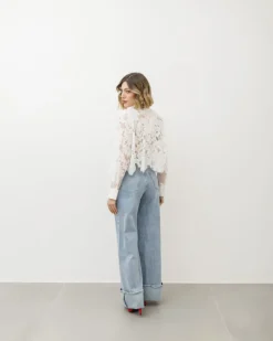 Jeans palazzo blu slavato con piega – 8685