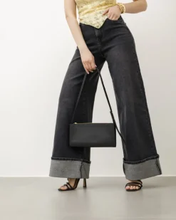 Jeans palazzo nero carbone con piega – 8545