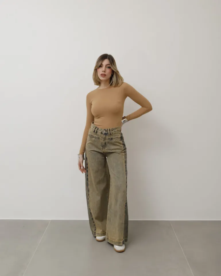 Jeans palazzo sabbiato bicolor – P4108
