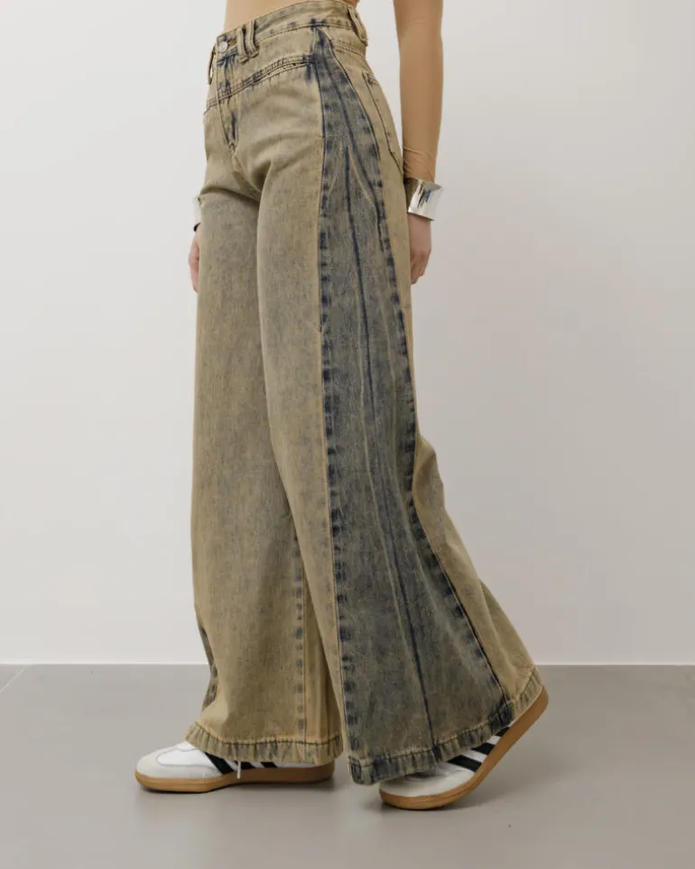 Jeans palazzo sabbiato bicolor – P4108